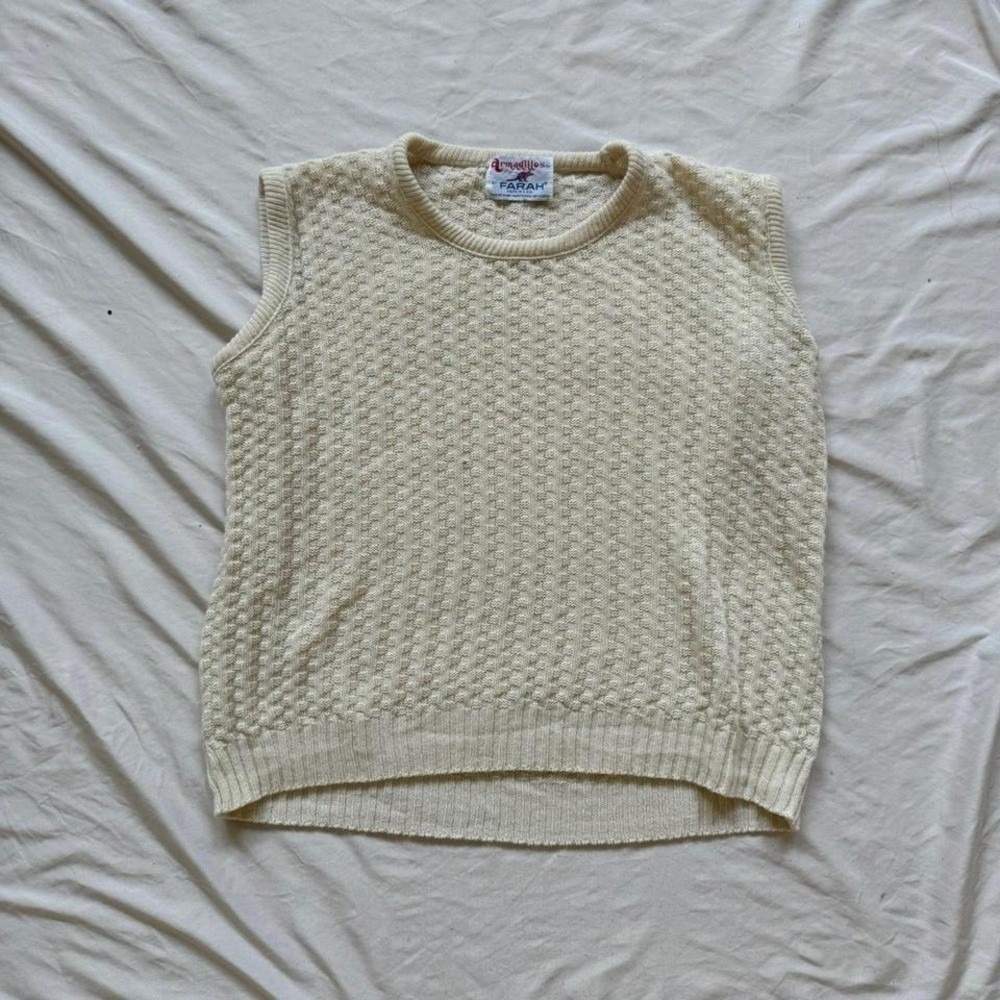 Farah Cream Cable Knit Sweater Vest Grannycore Golfwear Made in the USA Sz M/L